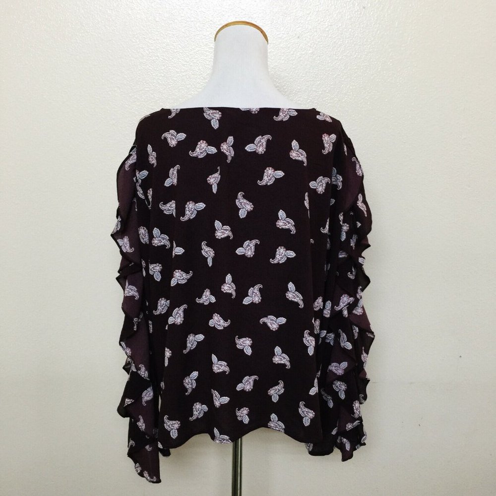 1.State Women's Paisley Petals Ruffle Slit Sleeve Top Crepe Blouse XXL Bateau - Picture 5 of 8